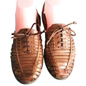 Sam Edelman Avianna Womens Brown Leather Woven Huarache Lace Up Flats 7